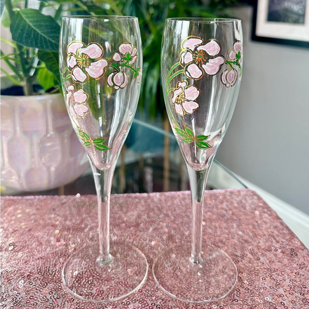 Pair of Perrier Jouet Floral Champagne Flutes